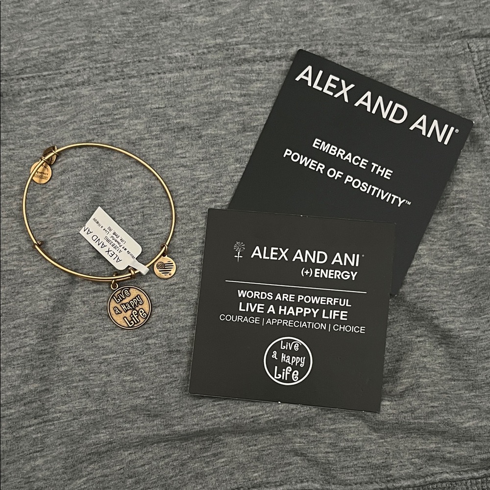 NWT Alex and Ani Gold ‘Live a Happy Life’ Positivity Charm Bracelet